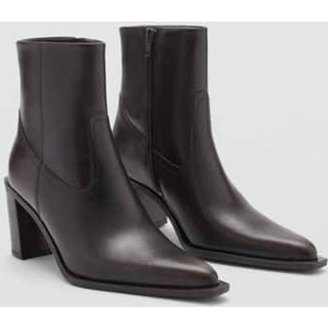 Mango Moni Leather Block Heel Ankle Boots