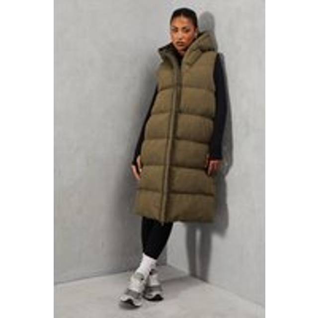 Womens Hooded Longline Puffer Gilet - Green - 6