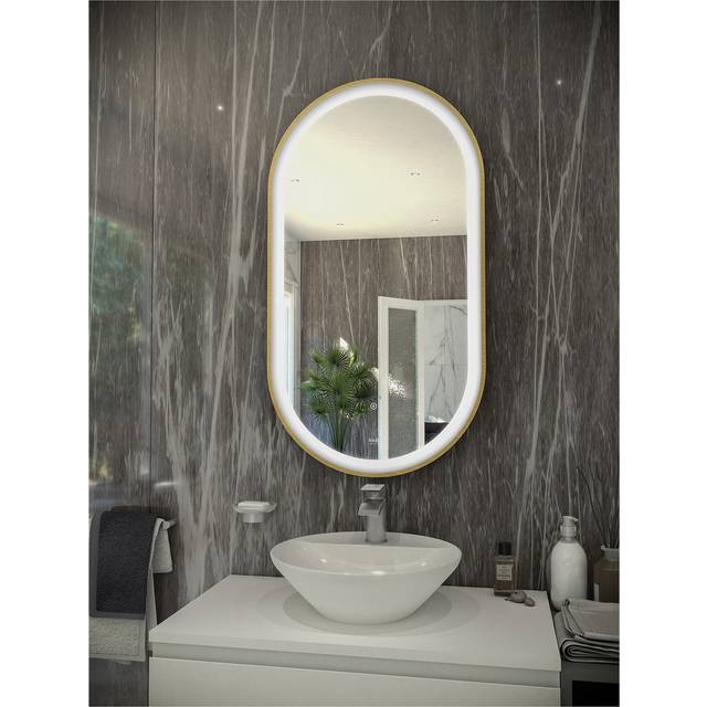 RAK Ceramics Art Oval LED Mirror | Brushed Gold | Glass/Metal | 450mm x 1000mm