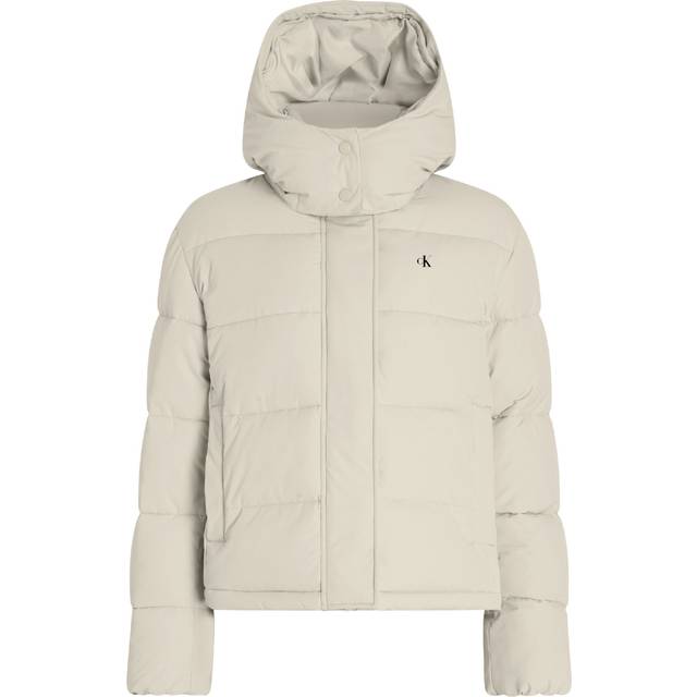 Calvin Klein dam kort matt pufferjacka med huva, Grå (Pelican), XXL