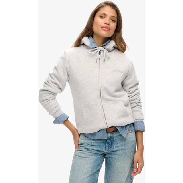 Hooded sweatshirt with zip and lining in woolen skin for women Superdry - Gris