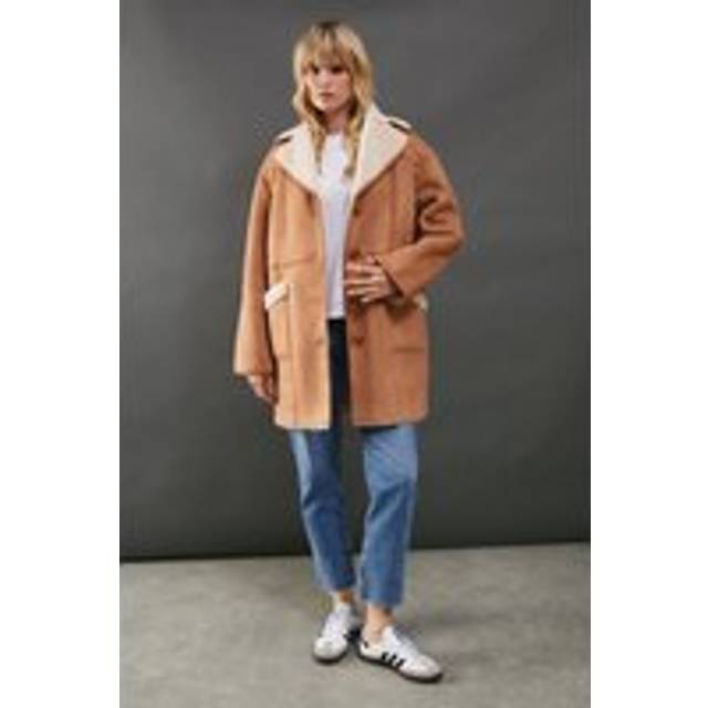 Womens Shearling Bonded Coat - Tan - 14