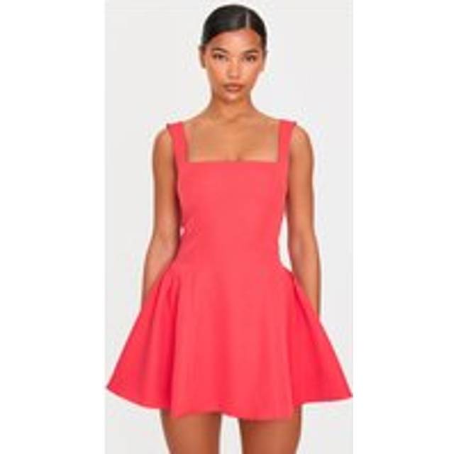 Red Hip Pleated Shift Dress, Red - 6