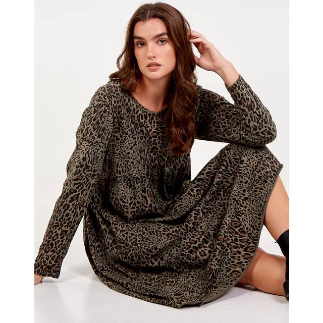 Tiered Oversized Tunic Dress - ONE / KHAKI