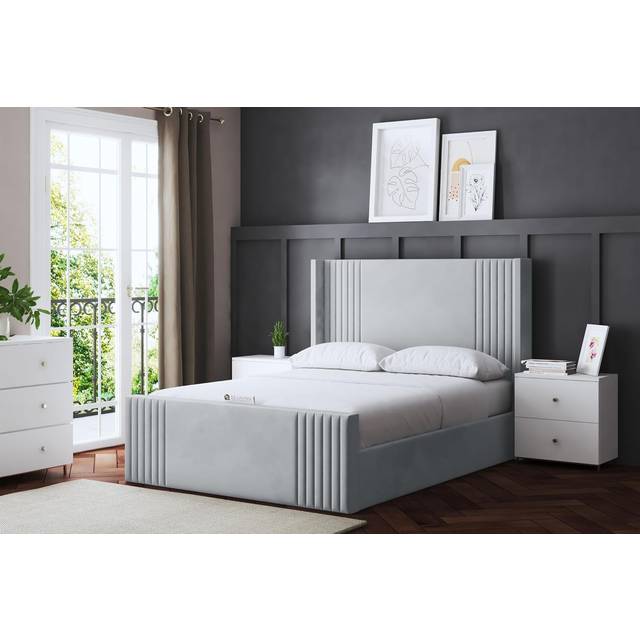 Elara Winged Silver Upholstered Bed Small Double