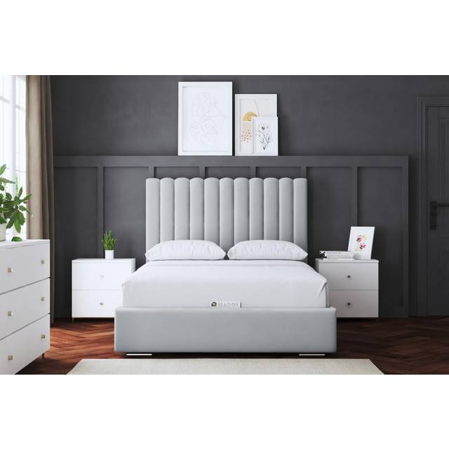 DS Living Evangeline Ottoman Panel Bed Silver with Headboard King, Silver
