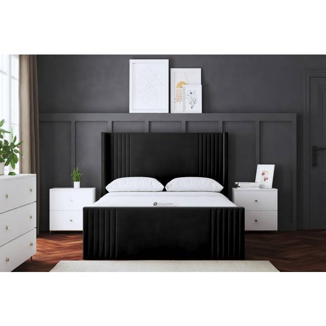 DS Living Elara Winged Panel Ottoman Bed Black with Headboard Small Single, Black