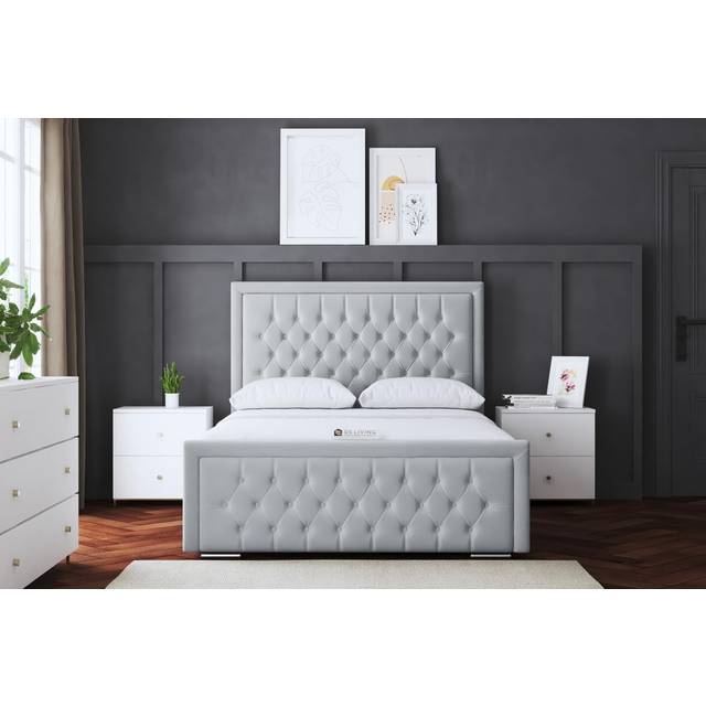Allegra Upholstered Silver Bed with Headboard - Single