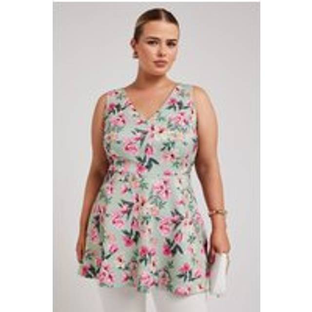 Yours London Curve Green Floral Print Peplum Top, Women's Curve & Plus Size, Yours London - 26-28