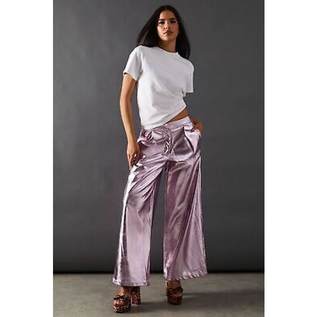 Warehouse womens trousers metallic pink wide leg high waisted party comfort
