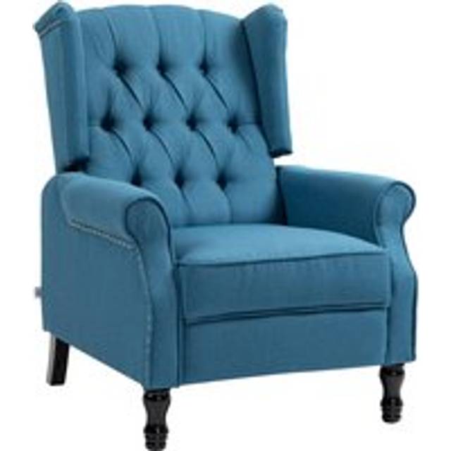 HOMCOM Manual Cream White Reclining Armchair Recliner With Footrest - Blue | TJ Hughes