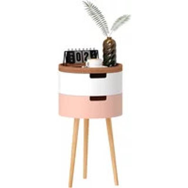 Homcom 3-Tier Round Side Table With Storage, Wood Legs, Multicolour - One Size