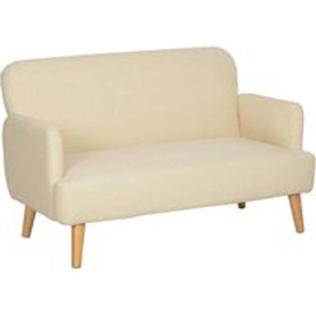 HOMCOM 2 Seater Cream Velvet Feel Sofa - 34 x 60 x 128cm