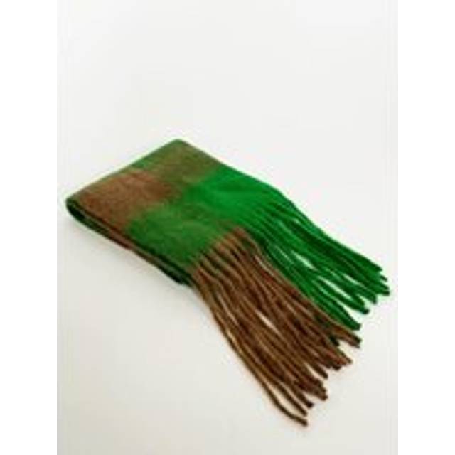 Chunky Green and Brown Check Scarf - One Size