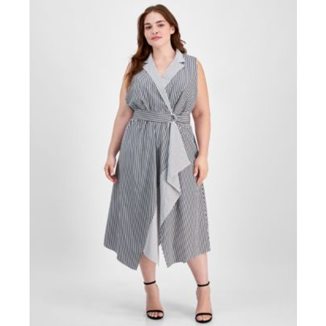 Anne Klein Plus Handkerchief Hem Collar Wrap Midi Dress