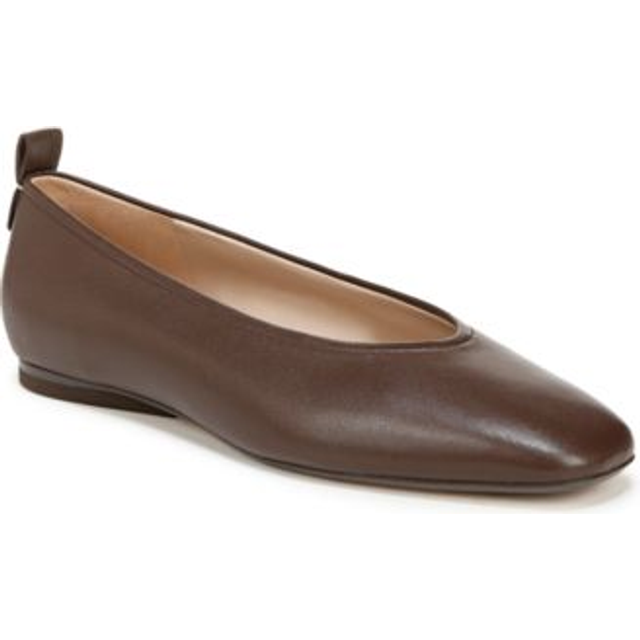 27 EDIT Carla Ballet Flat Shoes, Chocolate Leather, 8.0W Slip-On Fit, Rubber Outsole