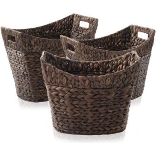 Casafield Set of 3 Stackable Oval Laundry Baskets with Handles  Espresso  Woven Water Hyacinth Storage Totes for Throw Blankets  Bathroom  Bedroom  Li