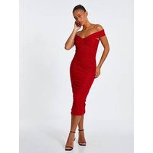 Red Glitter Mesh Midi Dress - 10