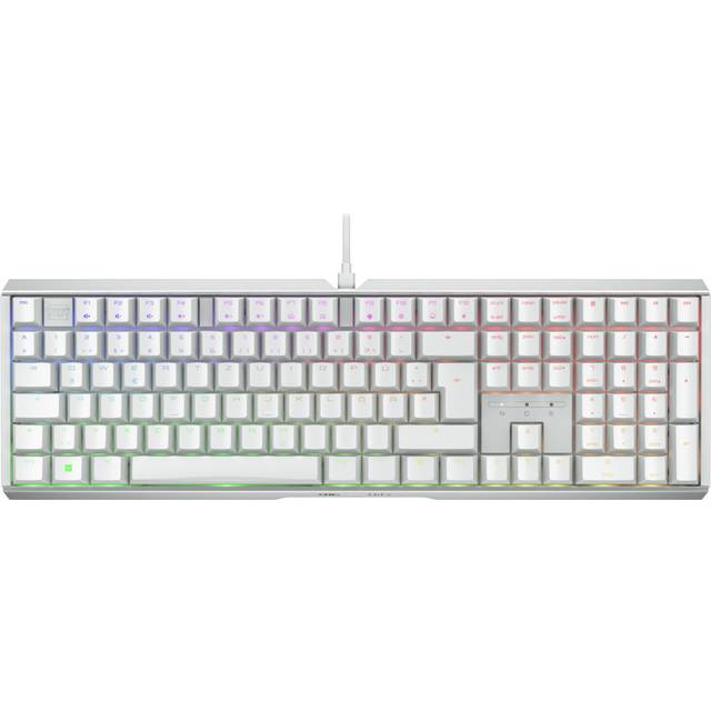 CHERRY XTRFY MX 3.1, Mekaniskt Gaming-Tangentbord, Tysk Layout (QWERTZ), RGB-Belysning, Aluminiumfodral, USB-A-Port, MX2A BROWN-Brytare, Vit