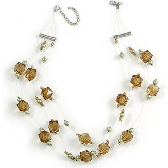 Olive plastic and simulated pearl illusion necklace