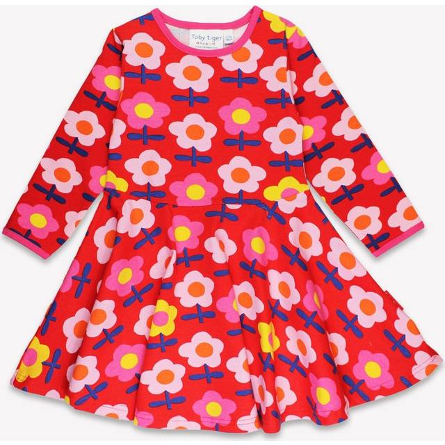 Organic Pink Flower Print Skater Dress - 6-7y / 122cm