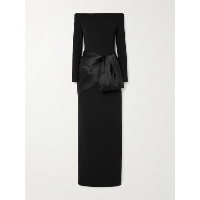 Solace London - Kori Off-the-shoulder Faille-trimmed Crepe Gown - Black - UK 8