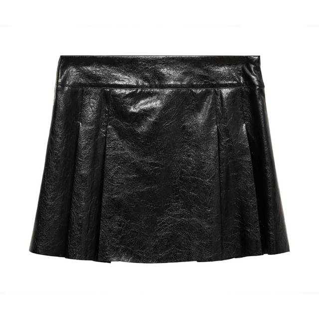 Mango College Faux Leather Pleated Mini Skirt, Black