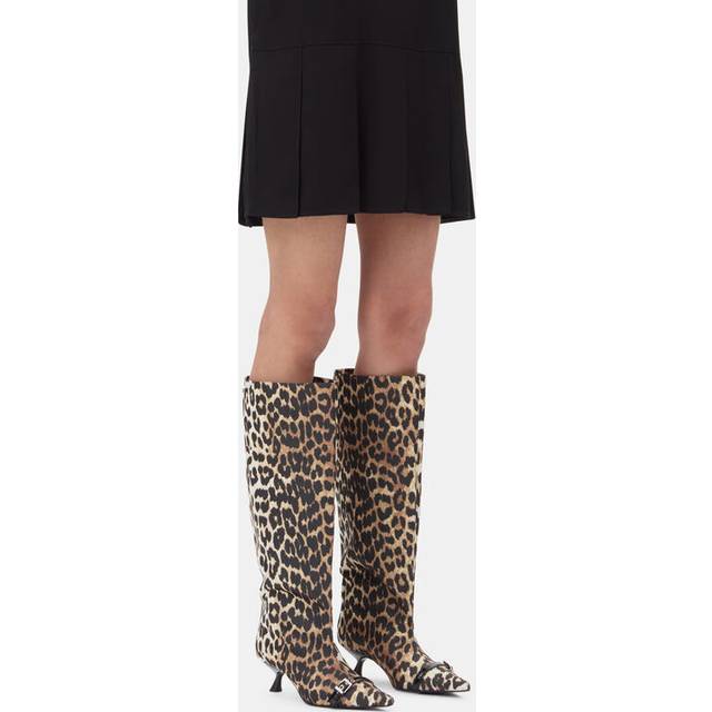 GANNI Tan & Black Eyelets Slouchy High Shaft Tall Boots - 943 Leopard - IT 39