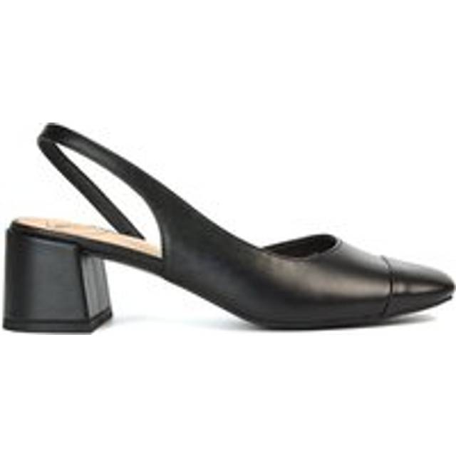 'Karis' Slingback Block Heel Court Shoes With Square Toe - Black - 7
