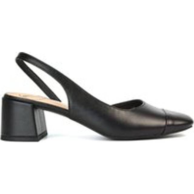 'Karis' Slingback Block Heel Court Shoes With Square Toe - Black - 6