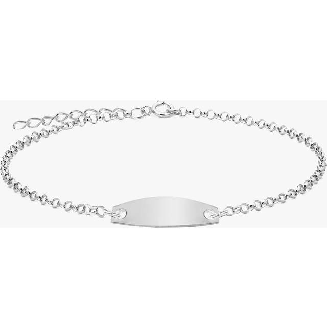 IBB Personalised Sterling Silver Children's Oval ID Belcher Bracelet, Silver