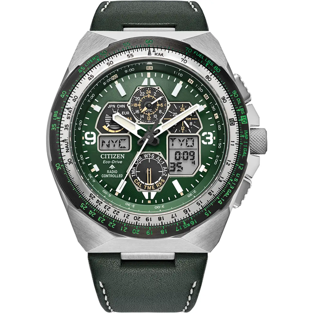 Citizen promaster chronograph green dial eco-drive 200m men's watch jy8147-01x