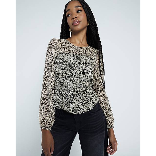 River Island Womens Beige Chiffon Leopard Print Blouse - 14