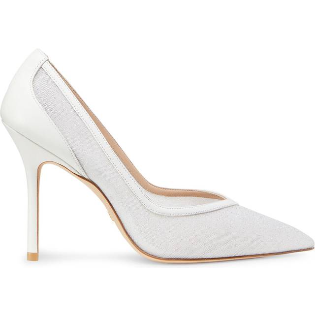Stuart Weitzman, EVA 100 PUMP, PUMPS, WHITE, SPARKLEMESH/LACQUEREDNAPPA