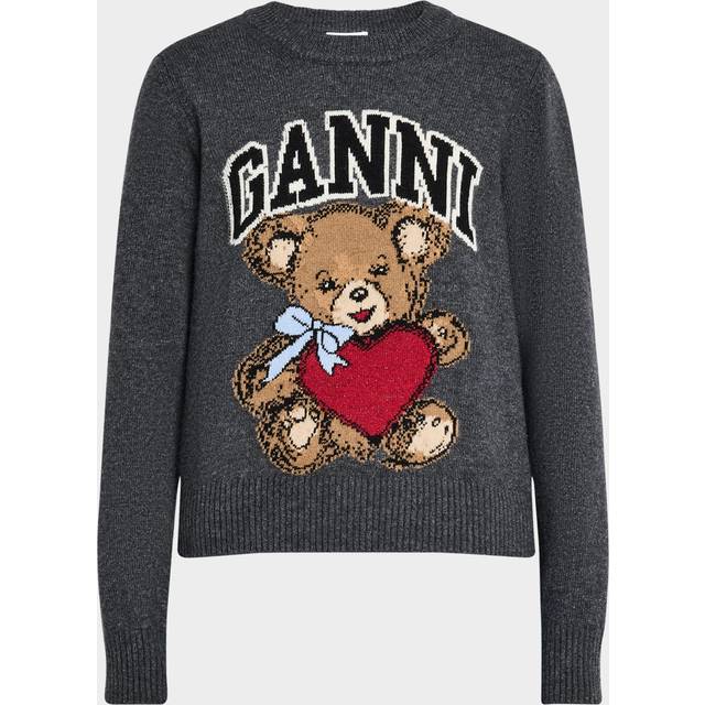 GANNI Gray Graphic Bear Sweater - 084 Gray Quill - XXS