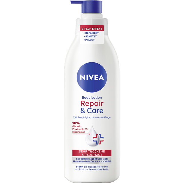 NIVEA Body Lotion Repair & Care, kroppskräm för mycket torr hud och för att lindra spänningskänsla, kroppslotion med glycerin, niacinamid och provitamin B5t (250 ml)