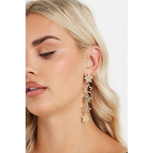 Gold Tone Star Drop Earrings - One Size