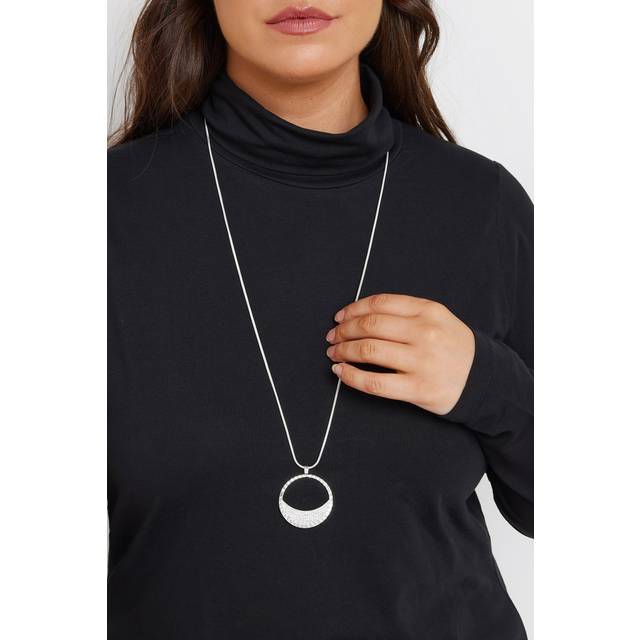 Silver Tone Long Circle Pendant Necklace - One Size