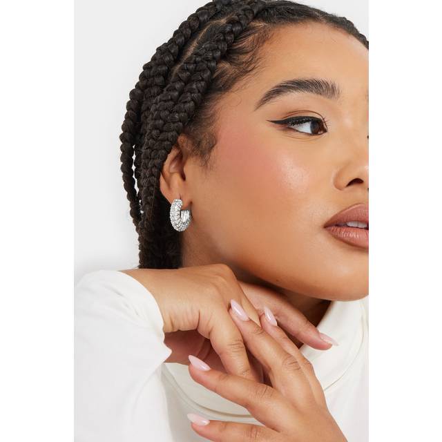 Silver Tone Mini Diamante Hoop Earrings - One Size