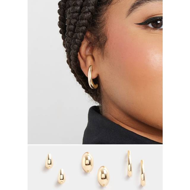 3 Pack Gold Tone Droplet Hoop Set - One Size