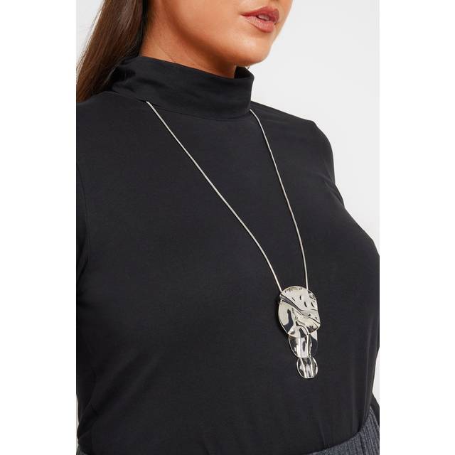 Silver Tone Statement Triple Disc Pendant Necklace - One Size