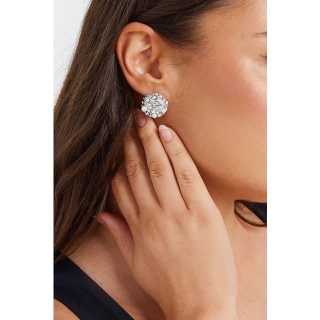 Silver Tone Statement Diamante Detail Stud Earrings - One Size