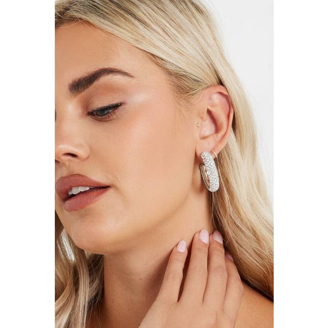 Gold Tone Diamante Chunky Hoop Earrings - One Size