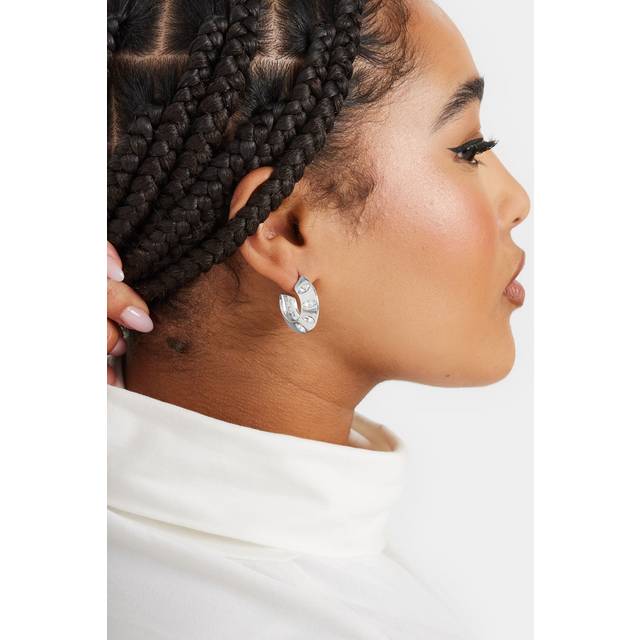 Silver Tone Diamante Detail Hoop Earrings - One Size
