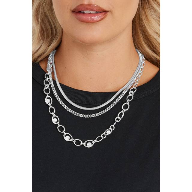 Silver Tone Double Layer Tear Drop Necklace - One Size