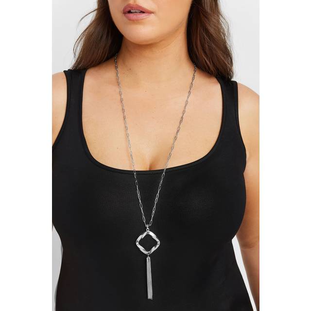Silver Tone Knot Tassel Longline Necklace - One Size