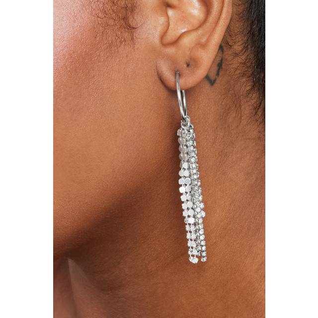 Silver Tone Diamante Tassel Earrings - One Size