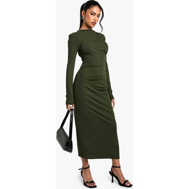 Womens Sheer Ruched Long Sleeve Maxi Dress - Green - 16, Green