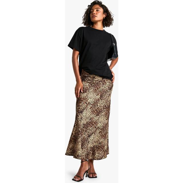 Womens Tall Leopard Satin Midaxi Skirt - Animal - 14