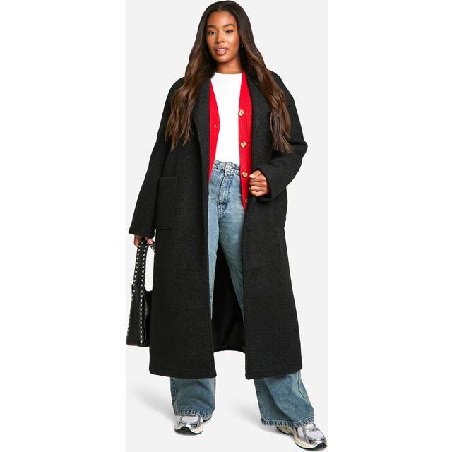 Womens Plus Brushed Shawl Collar Belted Coat - Black - 26, Black